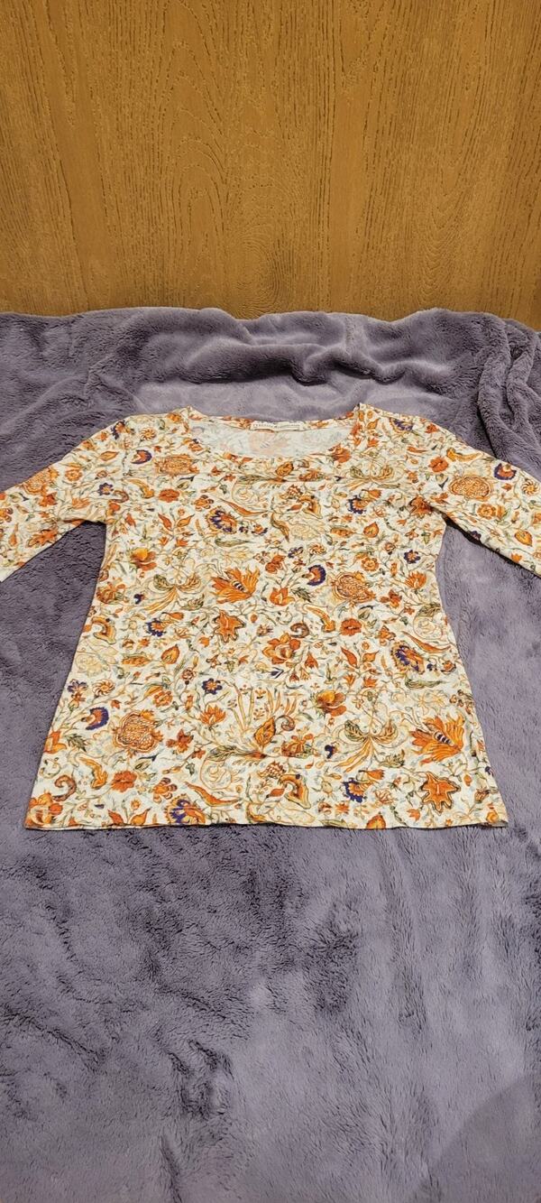 Peruvian Connection Pima Cotton Floral Tee Womens XS Boho Cottagecore Fall